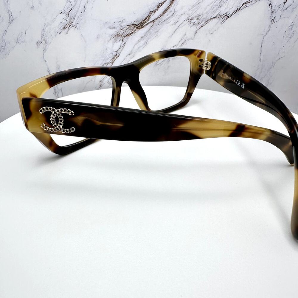 New CHANEL Eyeglasses Brown Gold Chain CC Rectangle 52mm Rx-able - Picture 15 of 16